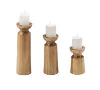 Ujjdwiurgh Lot de 3 bougeoirs en bois naturel, style rétro, décoration de table festive pour la maison et les fêtes