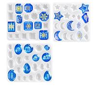 Ujjdwiurgh Lot de 3 moules de boucles d'oreilles en résine avec trous - Différentes formes et tailles - Cabochon géométrique en forme de croissant de lune et nuages