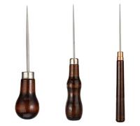 Ujjdwiurgh Lot de 3 Outils de Poinçon pour Cuir, Poinçon à Gratter, Poinçon de Couture avec Manche en Bois, Poinçon de Perçage, Aiguille, Outils