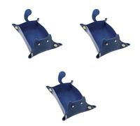 Ujjdwiurgh Lot de 3 plateaux de valet en cuir en forme de chats mignons pour table basse, organisateur de bureau décoratif, plateau fourre-tout bleu, environ 13 x 19,5 cm