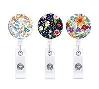 Ujjdwiurgh Lot de 3 porte-badges rétractables en forme de fleur avec pince crocodile pour employés de bureau, infirmières