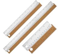 Ujjdwiurgh Lot de 3 règles en métal et bois 15,2 + 30,5 + 45,7 cm en acier inoxydable - Impériales et métriques pour l'école