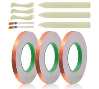 Ujjdwiurgh Lot de 3 rouleaux de ruban adhésif en cuivre pour vitrail de 7/32" avec racloirs et plaques de brosse