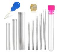 Ujjdwiurgh Lot de 30 aiguilles à perles de 5 tailles, 10 aiguilles à gros chas et 20 aiguilles droites longues avec flacon pour un enfilage facile