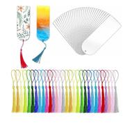 Ujjdwiurgh Lot de 30 marque-pages vierges en acrylique transparent avec pompons colorés, pour loisirs créatifs, étiquettes à suspendre, cadeau