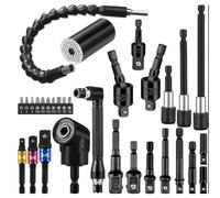 Ujjdwiurgh Lot de 31 adaptateurs de douilles rotatives flexibles avec tige hexagonale et tournevis à angle droit 105°