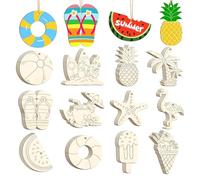 Ujjdwiurgh Lot de 36 décorations de plage d'été en bois non peint pour la décoration à peindre, 12 styles