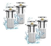 Ujjdwiurgh Lot de 4 bouchons d'évier de salle de bain avec panier amovible en acier inoxydable de 2,8 à 3,2 cm