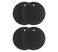 Ujjdwiurgh Lot de 4 dessous de verre ronds en silicone pour cuisine et lave-vaisselle Noir