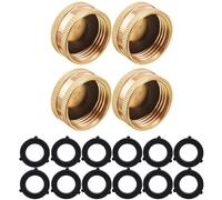 Ujjdwiurgh Lot de 4 embouts femelles pour tuyau d'arrosage, capuchon de robinet en laiton avec 12 rondelles supplémentaires, 1,9 cm