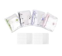 Ujjdwiurgh Lot de 4 Mini Couvertures de Reliure à Anneaux Transparentes avec Page IntéRieure QuadrilléE et 12 Pochettes de Reliure (3 PièCes/Ensemble)