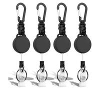 Ujjdwiurgh Lot de 4 Porte-Clés Rétractables, Porte-Clés Robustes, Porte-Badge avec Cordon en Acier, Mousqueton, Porte-Carte D'Identité