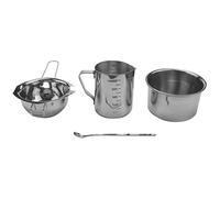 Ujjdwiurgh Lot de 4 pots de cire à double chaudière en acier inoxydable à long manche, pichet et cuillère à mélanger, bougies, savons, bougies parfumées à la main