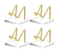 Ujjdwiurgh Lot de 4 présentoirs en acrylique avec bras en métal doré et base en acrylique - Chevalet décoratif doré en cristal minéral