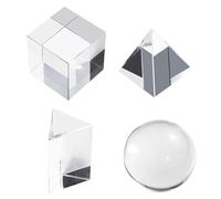 Ujjdwiurgh Lot de 4 prismes optiques en cristal pour photographie comprenant une boule de cristal, un cube, un prisme triangulaire, une pyramide, un accessoire pédagogique