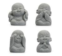 Ujjdwiurgh Lot de 4 statues de Bouddha rieur pour décoration Feng Shui, jolie petite statue de Bouddha en grès pour décoration de maison et d'aquarium