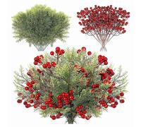 Ujjdwiurgh Lot de 48 branches de cèdre artificielles de Noël - Feuilles de pin artificielles - Vert et rouge