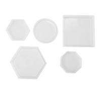 Ujjdwiurgh Lot de 5 moules en silicone pour dessous de verre - Moule carré hexagonal octogonal pour résine, béton, ciment, décoration d'intérieur