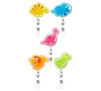 Ujjdwiurgh Lot de 5 porte-badges dinosaures phosphorescents dans le noir - Porte-badges d'identification d'infirmière rétractables à clip - Facile à installer