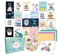 Ujjdwiurgh Lot de 50 cartes d'anniversaire uniques avec enveloppes et autocollants, cartes de vœux d'anniversaire, lot de cartes d'anniversaire pour enfants, facile à installer