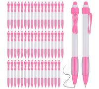 Ujjdwiurgh Lot de 50 stylos à bille rétractables à encre noire avec ruban rose pour fournitures de bureau, cadeau pour femmes et filles
