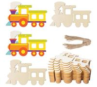 Ujjdwiurgh Lot de 50 tranches de bois vierges en forme de train brut pour loisirs créatifs, décoration de fête de Noël