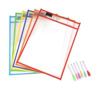 Ujjdwiurgh Lot de 6 pochettes effaçables à sec réutilisables, couleurs assorties, pochettes effaçables à sec