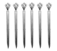Ujjdwiurgh Lot de 6 stylos à bille avec couronne noire pour fournitures scolaires et de bureau ADHERETOFLY (argenté)