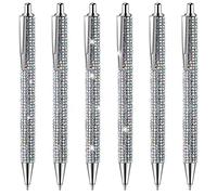 Ujjdwiurgh Lot de 6 stylos à bille en métal argenté avec strass brillants pour Noël B