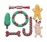 Ujjdwiurgh Lot de 7 jouets de Noël en corde de coton pour animal domestique - Jouets de nettoyage des dents pour chien - Jouets de Noël à mâcher