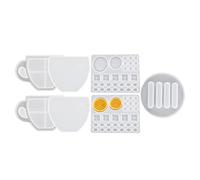 Ujjdwiurgh Lot de 7 moules en résine pour dessous de verre pour résine époxy, moule en résine en forme de tasse à café avec moule à grains de café citron