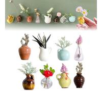 Ujjdwiurgh Lot de 8 mini aimants en céramique pour réfrigérateur - Vase à fleurs 3D - Motif plante mignonne