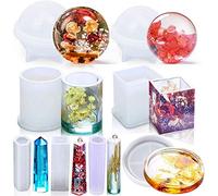 Ujjdwiurgh Lot de 8 moules en silicone époxy pour loisirs créatifs : rond, carré, sphère, pendentif, dessous de verre pour bijoux, pot de fleurs