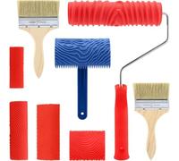 Ujjdwiurgh Lot de 8 outils de peinture en bois - Rouleau à texture - Graining Rocker - Pinceaux pour sol - Décoration de chambre à faire soi-même