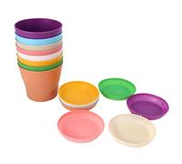 Ujjdwiurgh Lot de 8 petits pots de fleurs colorés en plastique de 10,2 cm pour bureau, maison, bureau avec palette/plateaux (bleu, vert, beige, blanc, rose, orange)