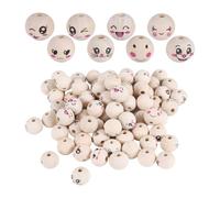 Ujjdwiurgh Lot de 80 perles rondes en bois naturel avec visage souriant de 20 mm, 8 styles