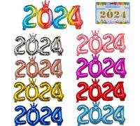 Ujjdwiurgh Lot de 9 ballons colorés en aluminium en forme de chiffre 2024 pour festival, Noël, décoration d'intérieur, Nouvel An, 40,6 cm