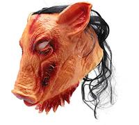 Ujjdwiurgh Masques effrayants d'Halloween fantaisie tête de cochon avec masques pour cheveux Caveira Cosplay Costume réaliste en latex Fournitures de festival Masque