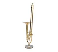 Ujjdwiurgh Modèle de Trombone Miniature en Cuivre Pur de 12 Cm avec Support Mini Modèle D'Instrument de Musique avec BoîTe en Cuir Noir