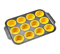 Ujjdwiurgh Moule à Muffins en Silicone avec Cadre en Métal, Moules en Silicone pour la Cuisson des Œufs, Moules à Cupcakes 12 Tailles Normales Jaunes