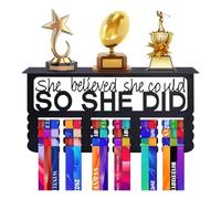 Ujjdwiurgh Never Give Up Présentoir à Médailles avec Étagère - Étagère de Présentation pour Trophées et Médailles en Acier au Facile à Installer,