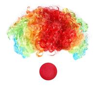 Ujjdwiurgh Nez de Clown Rouge en Mousse + Multi-Couleur Perruque de Clown pour Masquerade Deguisement Cosplay