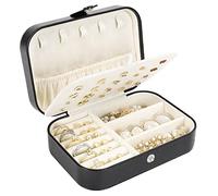 Ujjdwiurgh Organiseur de bijoux de voyage double couche en cuir synthétique portable pour femmes et filles, noir