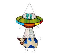 Ujjdwiurgh Panneau de Fenêtre en Verre Teinté Pendentif OVNI Peint pour Porte Suspendue Jardin Décoration de Teinté B