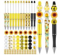 Ujjdwiurgh Paquet de 12 Stylos à Perles en Plastique, Assortiment de Stylos à Perles, Perles en Bois, Perles D'Espacement en Cristal, Perles Rondes, Stylo à Bille à Encre Noire, Facile à Utiliser