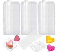 Ujjdwiurgh Paquet de 150 Récipients pour Fondre la Cire, 1,3 Oz, Ensemble de Cire en Plastique pour Fondre la Cire, Couvercle Rabattable en Cire Transparente, Bougie Vide en Forme de Cœur