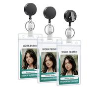 Ujjdwiurgh Paquet de 3 Bobines de Badges Rétractables avec Pince Crocodile Pivotante, Porte-Clés Rétractable Robuste avec Bobine à Ressort en Acier Inoxydable