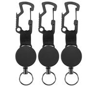 Ujjdwiurgh Paquet de 3 Porte-CléS RéTractables - Porte-Badge Robuste avec Clip Mousqueton Multitool, Porte-CléS avec Cordon en Acier Jusqu'à 25 Pouces, Noir