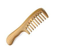 Ujjdwiurgh Peigne à Cheveux en Bois de Naturel à Dents Larges - Pas de Peigne DéMêLant en Bois Statique avec PoignéE Lisse pour Cheveux OnduléS éPais et BoucléS