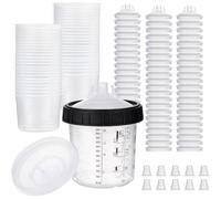 Ujjdwiurgh Peinture Mélangeant 20 Onces (600 Ml) Tasses de Peinture Kit-50 Tasses et Couvercles, Système 1 Tasse Dure avec Anneau de Retenue et 20 Bouchons Inclus
